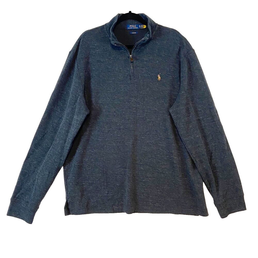Polo Ralph Lauren 1/4 Zip Pullover Sweater‎ Men's XL Gray Estate Rib Preppy Logo